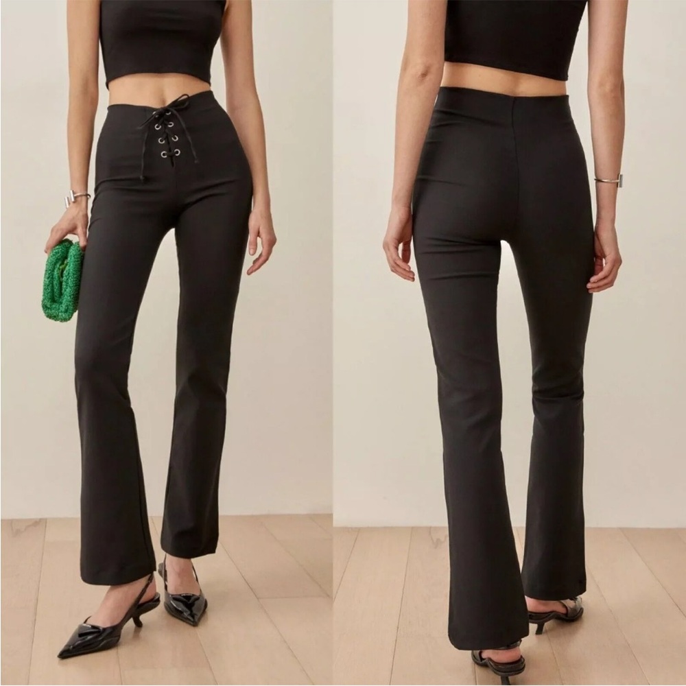 NWOT Reformation Len Stretch Lace-Up Fly High-Waist Flare Pants